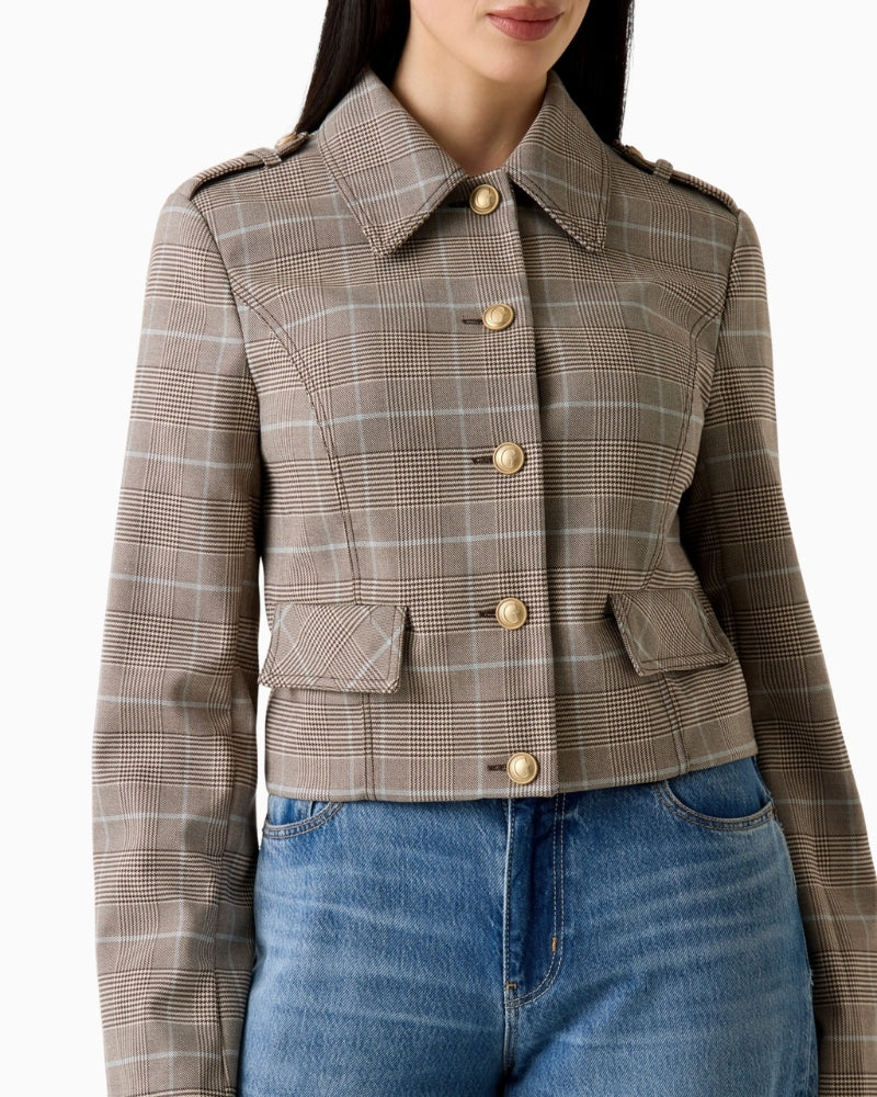 Guess checked jacket beige detail of buttons and collar