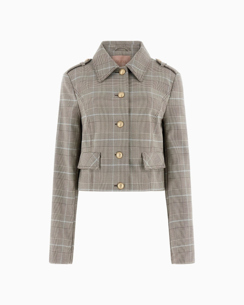 Guess checked jacket beige flat front view cropped fit