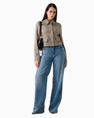 Guess checked jacket beige full outfit styling with jeans