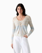 Guess knitted cardigan light blue beige and white front view
