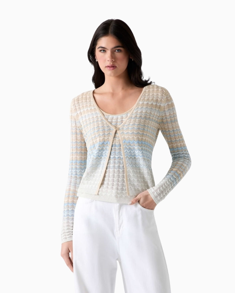 Guess knitted cardigan light blue beige and white front view