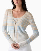 Guess knitted cardigan light blue beige and white knit detail