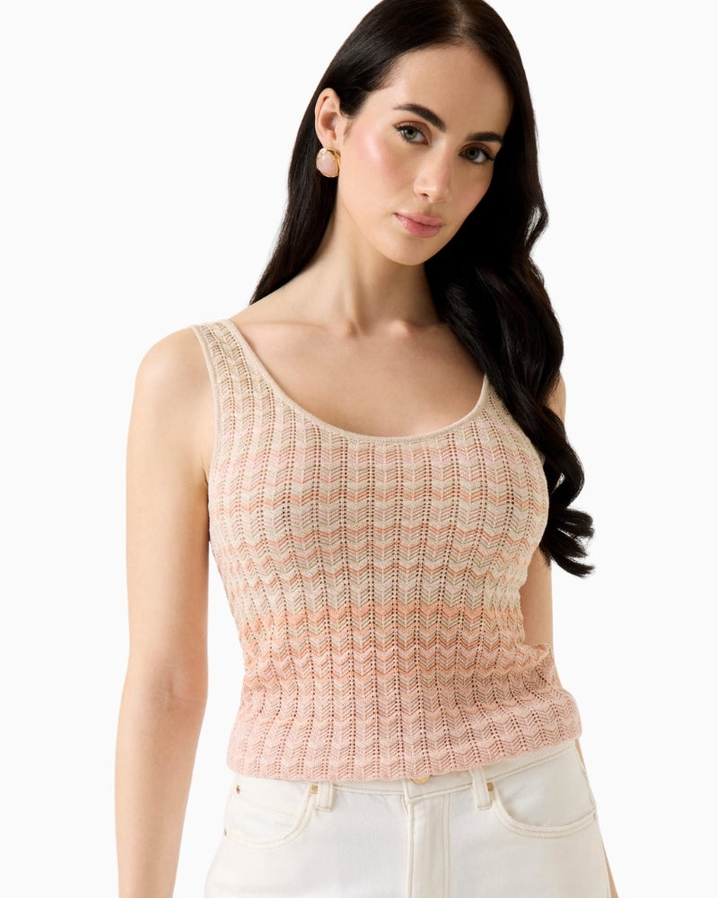 Guess knitted tank top beige multi textured knit detail