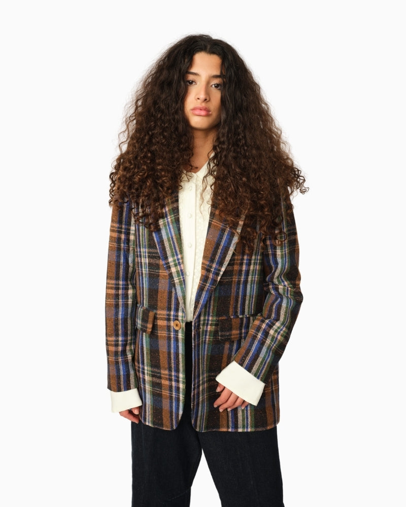 Oversized check blazer by Heyanno in wool blend Italian fabric
