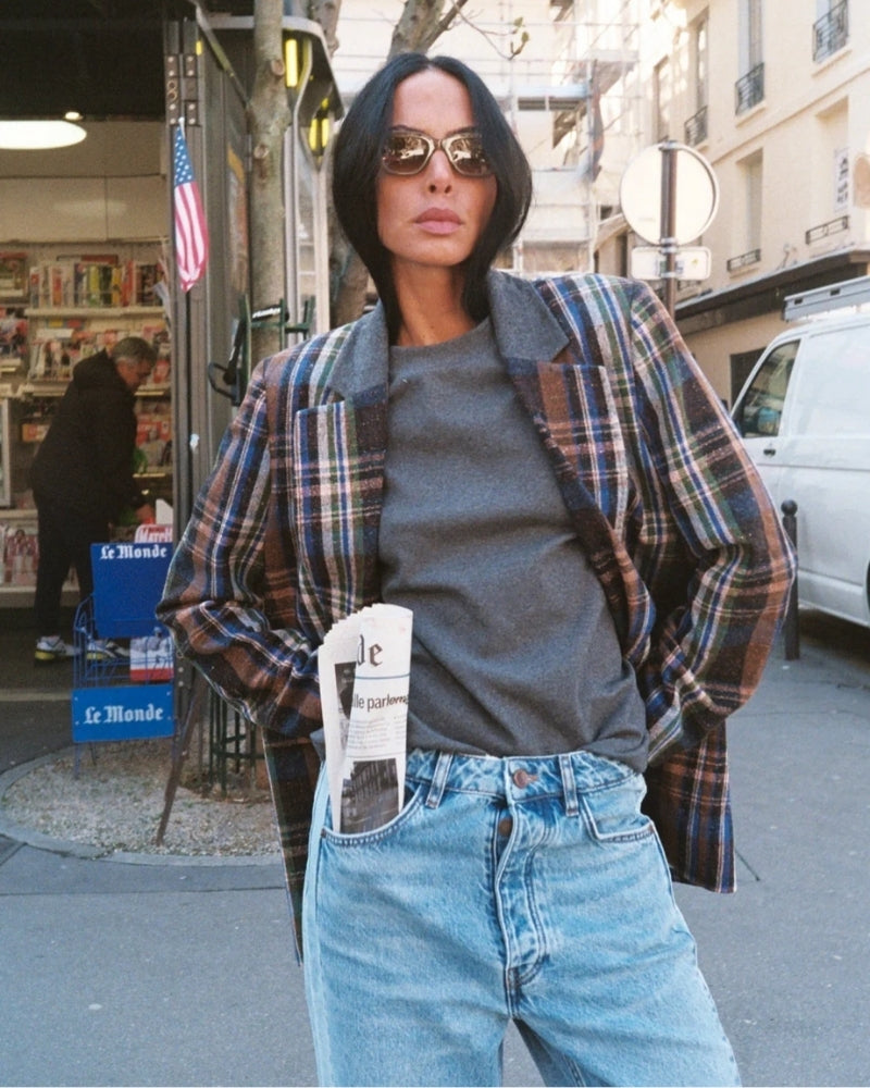 Oversized check blazer by Heyanno in wool blend Italian fabric