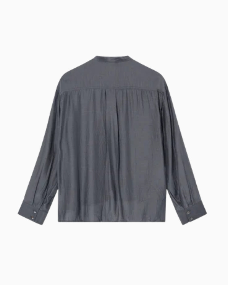 Back view of Heyanno Dazz Craftsman shirt in metallic grey fabric