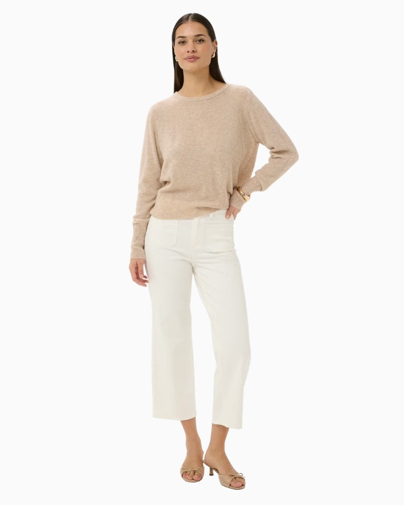 Woman wearing Kaffe Abrook cropped wide leg jeans – Áines Boutique