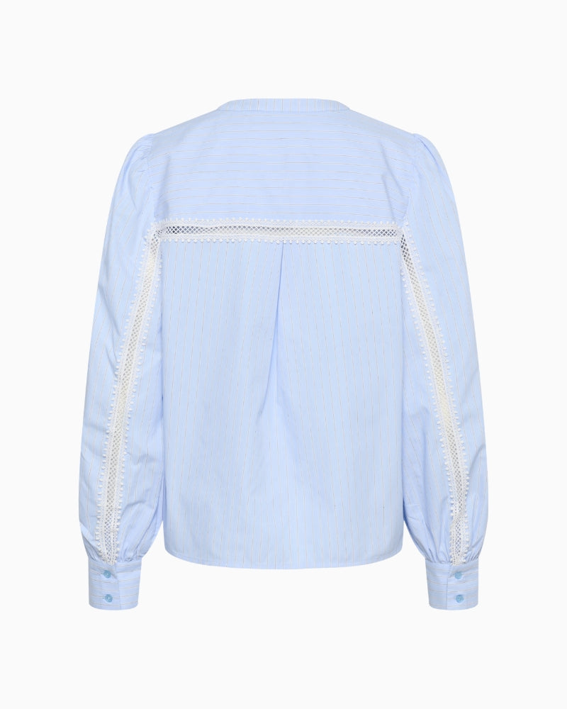 Kaffe Ajada Blouse blue stripe back embroidery detail