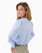 Kaffe Ajada Blouse blue stripe embroidery detail