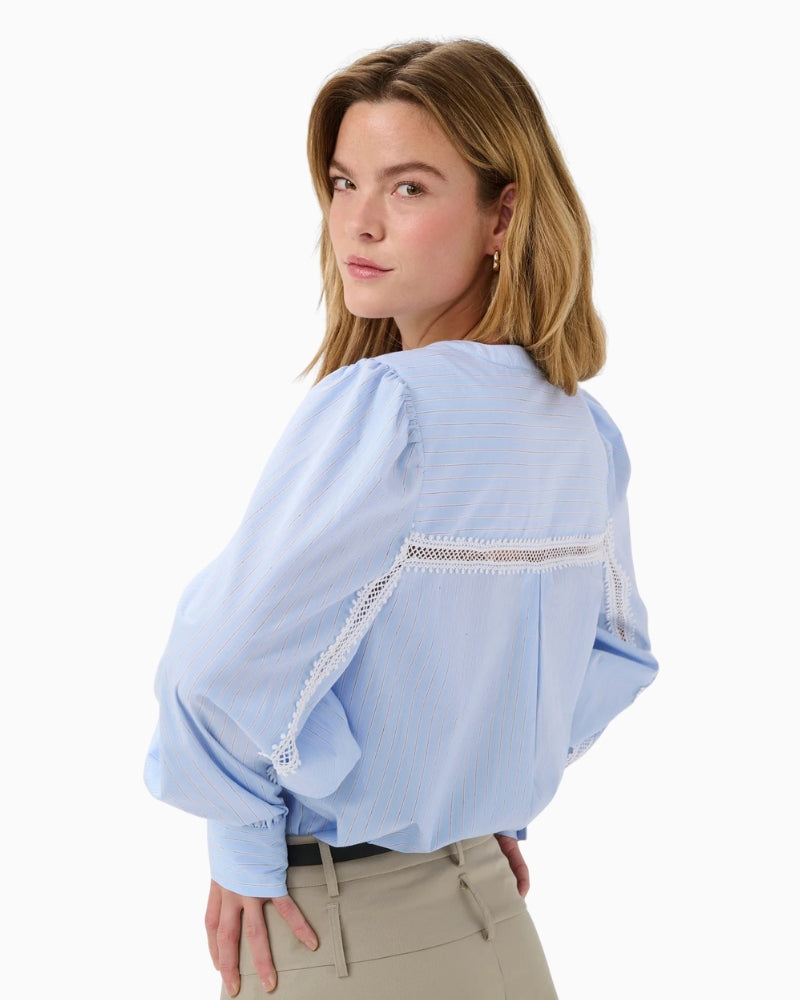 Kaffe Ajada Blouse blue stripe embroidery detail
