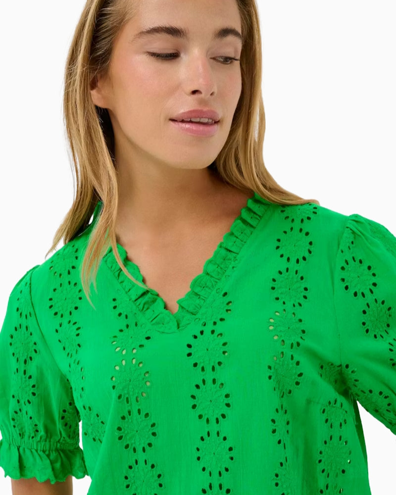 Kaffe KAdona Blouse in Green embroidery detail