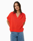 Kaffe KAmilia Linen Top in Poppy front view