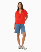 Kaffe KAmilia Linen Top in Poppy full outfit view