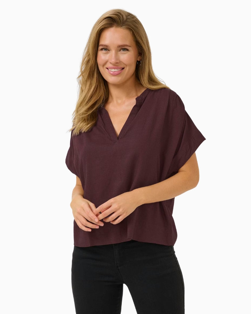 Kaffe Kamilia Linen Top Natural front view – Áines Boutique