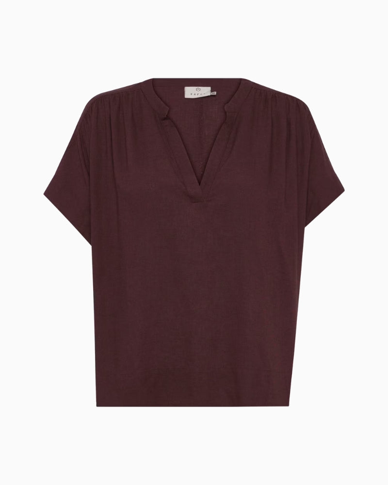 Kaffe Kamilia Linen Top Natural flat lay front view – Áines Boutique