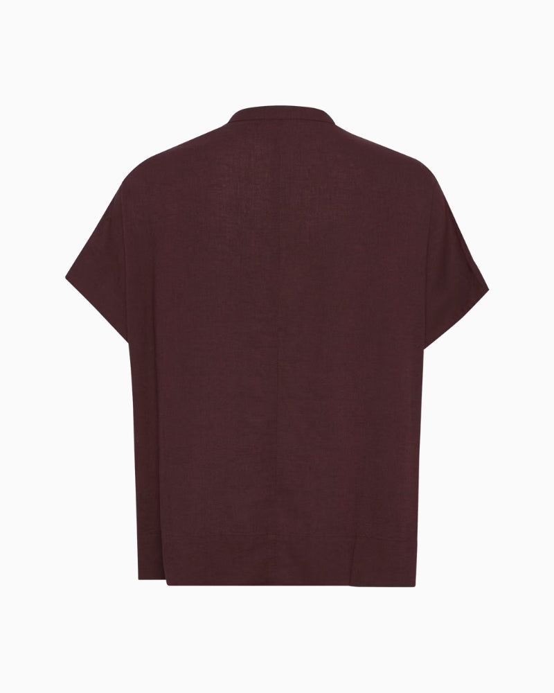 Kaffe Kamilia Linen Top Natural flat lay back view – Áines Boutique