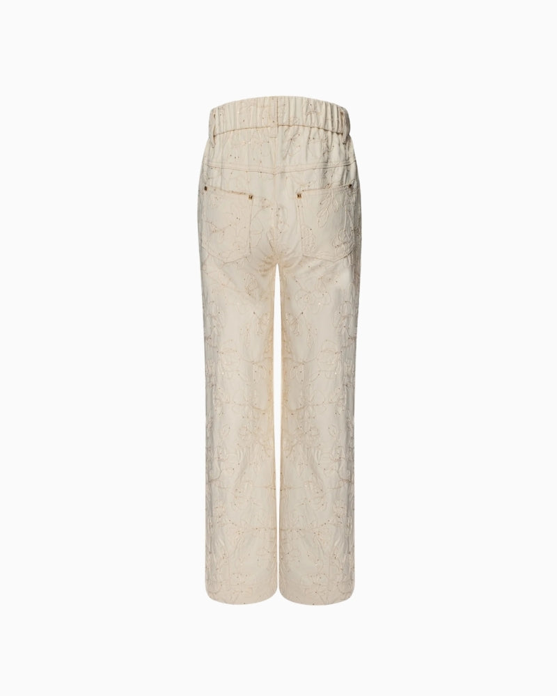 Kimara Didi Jeans beige embroidered denim back view