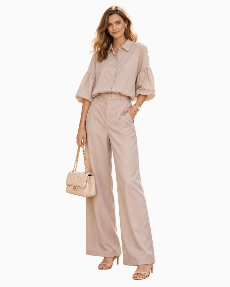 Kimara Ivy Lurex trouser champagne front view