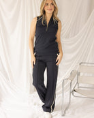 Kimara Joyce Travel Pants in Navy full outfit view