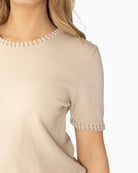 Kimara Kate top beige crochet trim detail