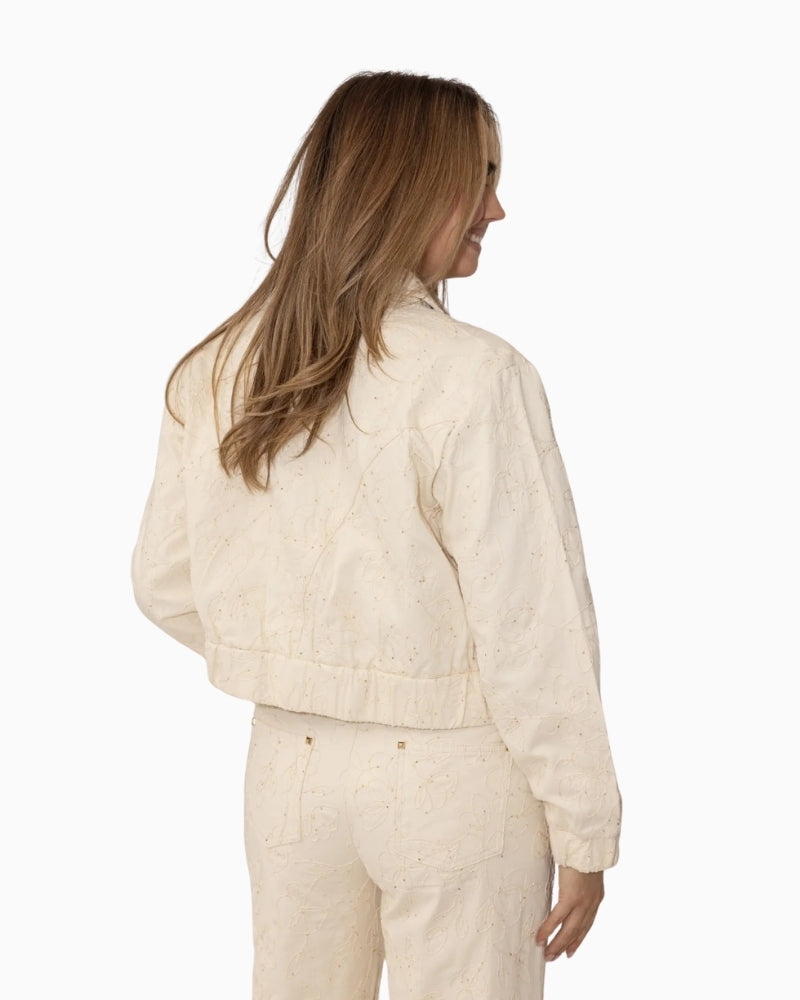Kimara Lee Jacket beige embroidered denim jacket back view