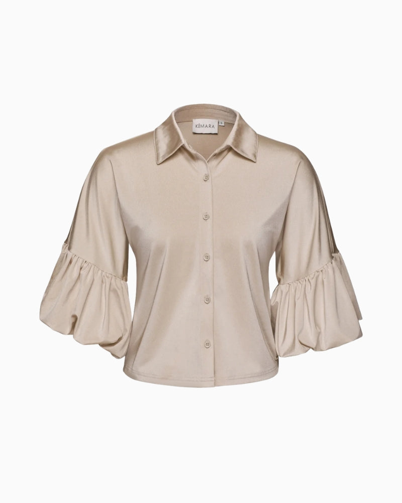 Kimara Senna blouse champagne shimmer fabric detail