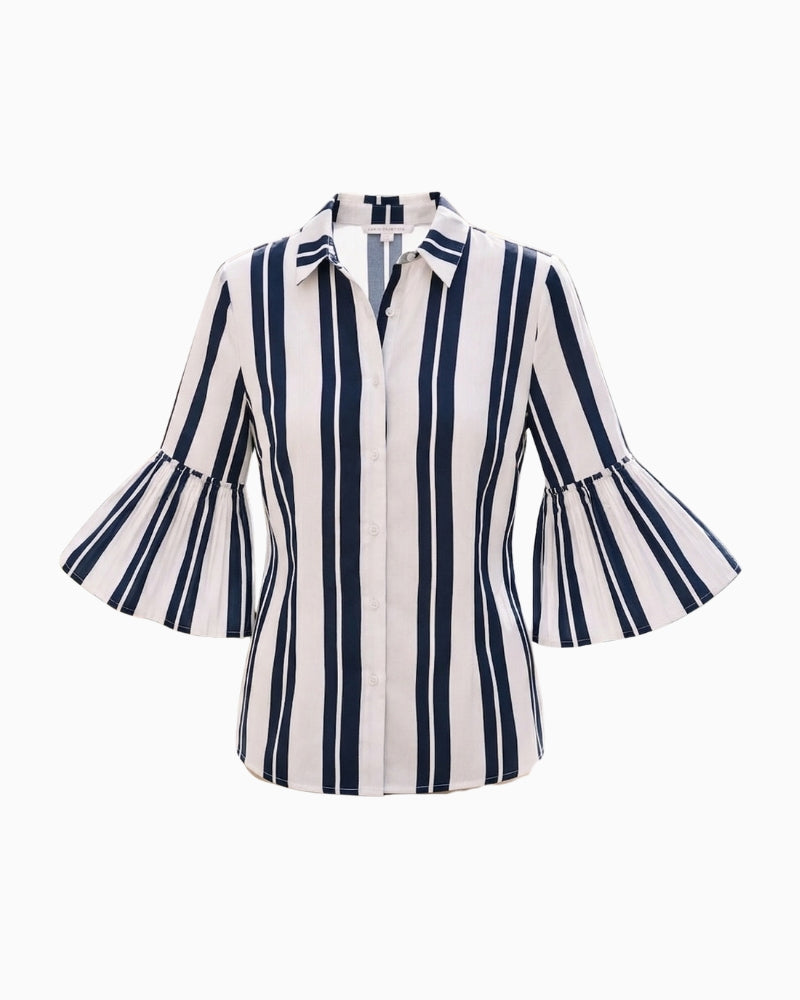 Kimara Senna stripe blouse navy white sleeve detail