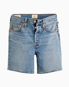 Levi’s 501 Original mid-thigh denim shorts, front view showing high rise – Áines Boutique