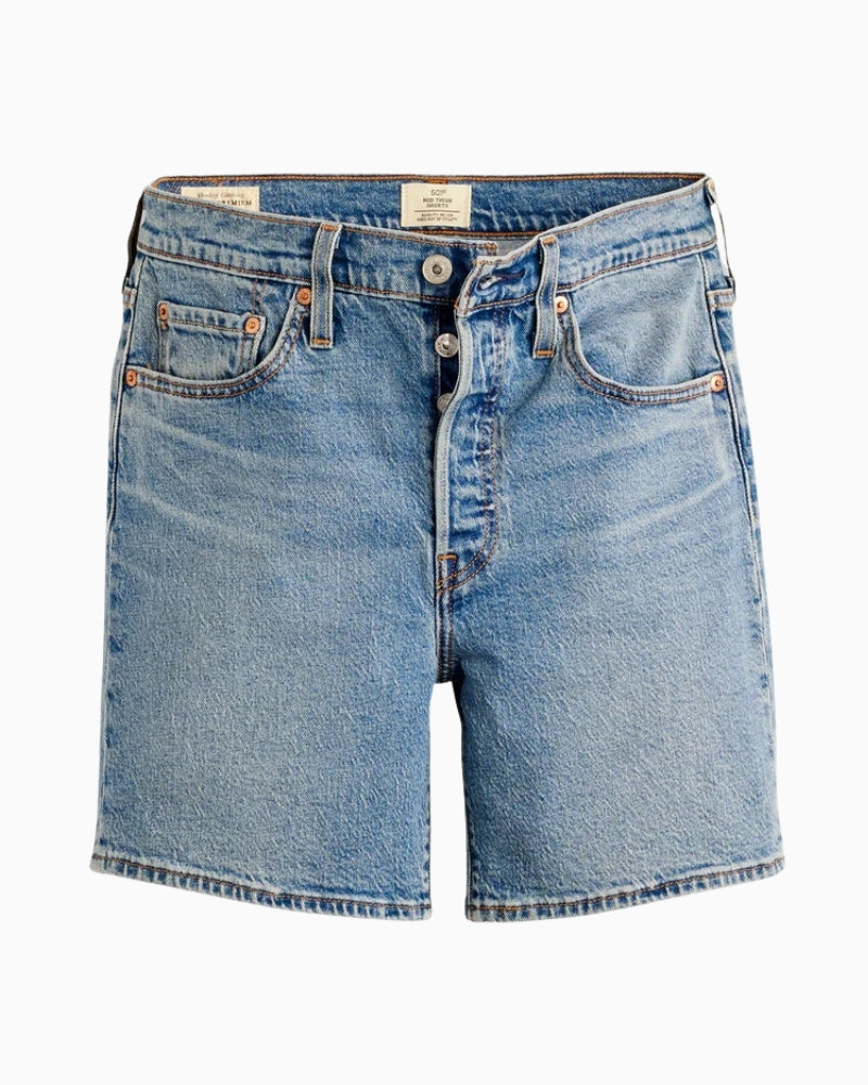 Levi’s 501 Original mid-thigh denim shorts, front view showing high rise – Áines Boutique