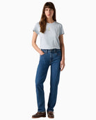 Front view of Levi’s straight-leg jeans showing slim fit and traditional 5-pocket style