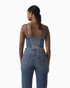 Levi’s denim tube top, back view showing slim fit – Áines Boutique