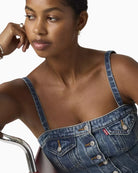 Close-up of Levi’s denim tube top fabric detail – Áines Boutique