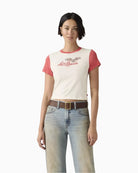 Woman wearing Levi’s Graphic Essential Sporty Tee, full outfit model view – Áines Boutique