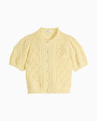 Levi’s Pauline pointelle short-sleeve cardigan, front view with button fastening – Áines Boutique