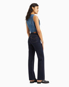 Back of Levi’s Ribcage full-length straight leg jeans in high-rise stretch denim 