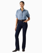 Levi's 725 High Rise Bootcut Jeans in Dark Denim bootcut leg detail