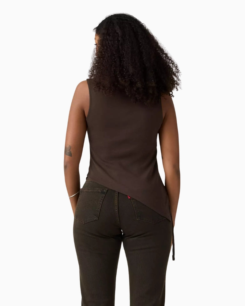 Levi's Alila Asymmetrical Sleeveless Top in Brown back view