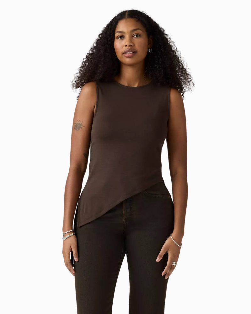 Levi's Alila Asymmetrical Sleeveless Top in Brown front view