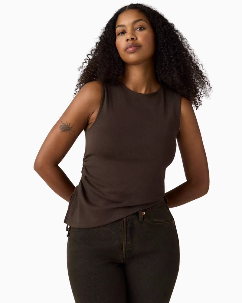 Levi's Alila Asymmetrical Sleeveless Top in Brown styled view