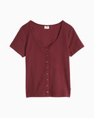 Levi's Austen Button-up Short-sleeve Top in Cabernet button-front detail
