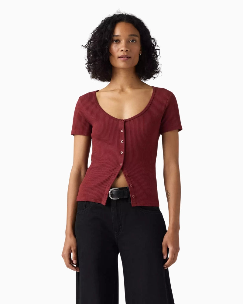 Levi's Austen Button-up Short-sleeve Top in Cabernet front view