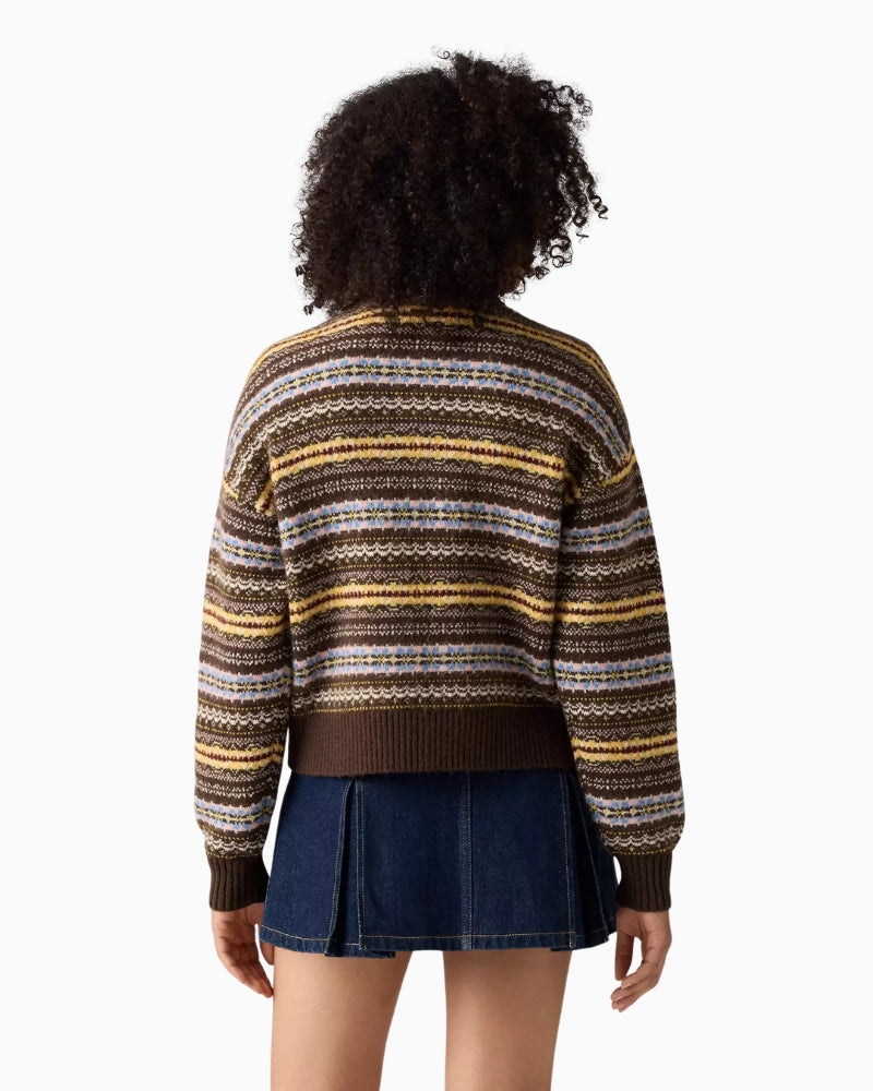 Levi's Charlotte Crewneck Cardigan in Brown Stripe back view