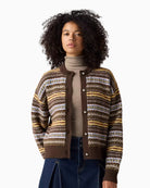 Levi's Charlotte Crewneck Cardigan in Brown Stripe front view