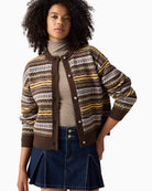 Levi's Charlotte Crewneck Cardigan in Brown Stripe styled view