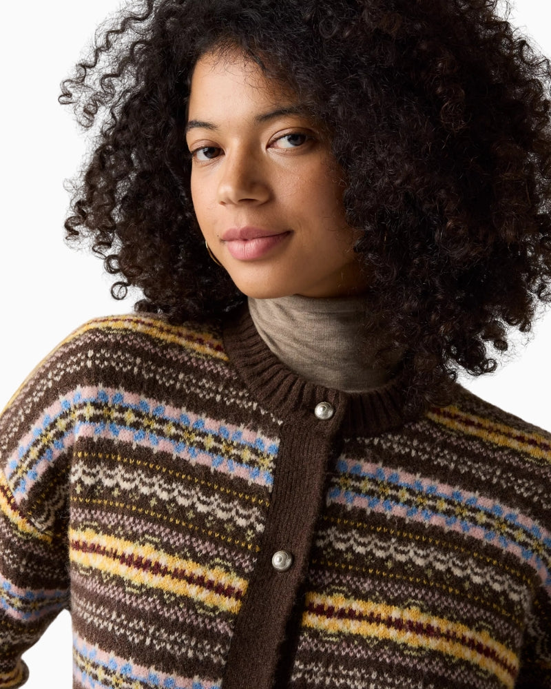 Levi's Charlotte Crewneck Cardigan in Brown Stripe vintage-inspired button detail