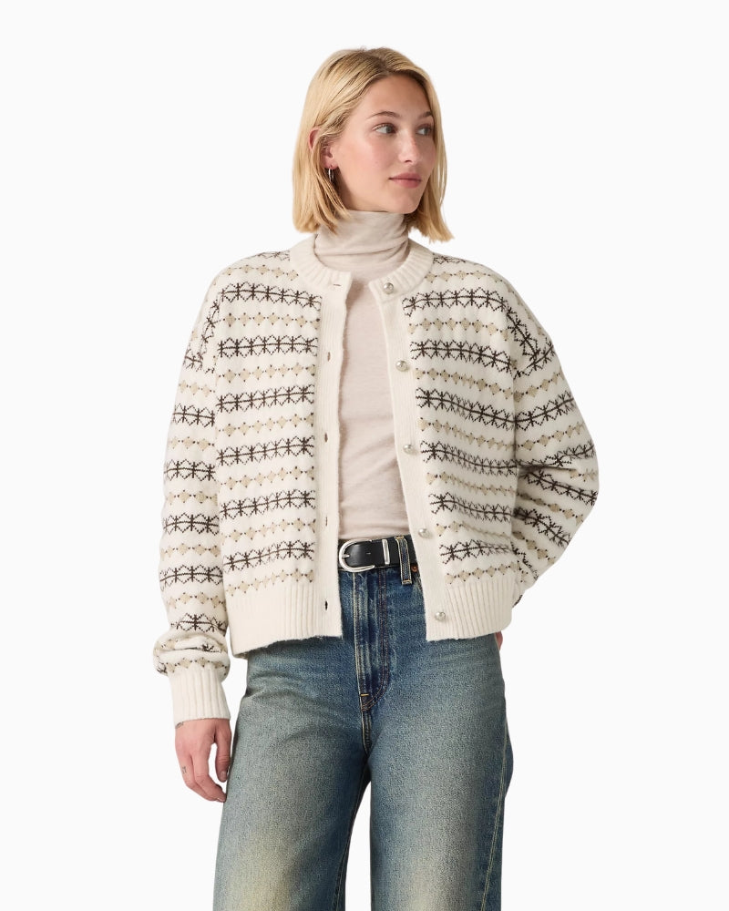 Levi's Charlotte Crewneck Cardigan in Off White front view
