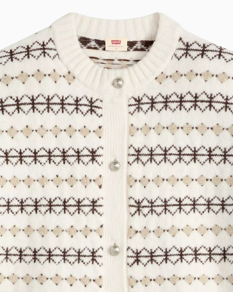 Levi's Charlotte Crewneck Cardigan in Off White neckline detail