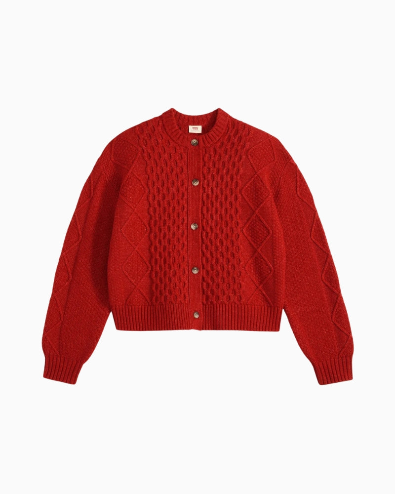 Levi's Charlotte Crewneck Cardigan in Red cable-knit detail