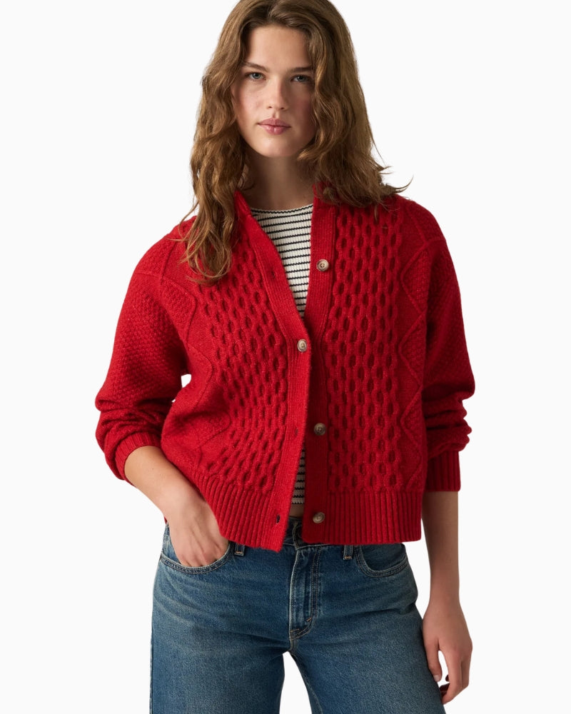 Levi's Charlotte Crewneck Cardigan in Red front view