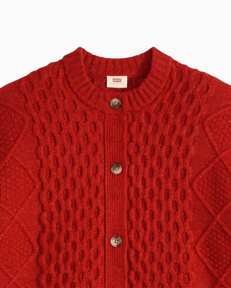 Levi's Charlotte Crewneck Cardigan in Red neck and button detail
